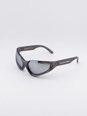 Balenciaga BB0202S 002 Unisex Sunglasses Silver Geometric Frame, Grey Lenses
